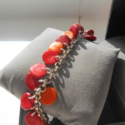 bracelet orange et rouge, breloque fimo 