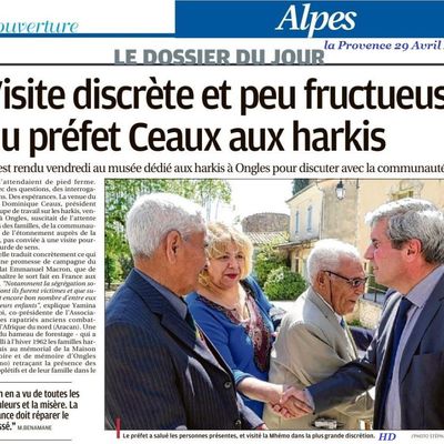 Visite discrète et peu fructueuse du préfet Ceaux aux Harkis à Ongles (04)