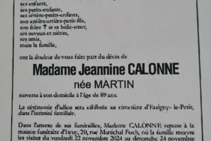 Jeannine Calonne est décédée