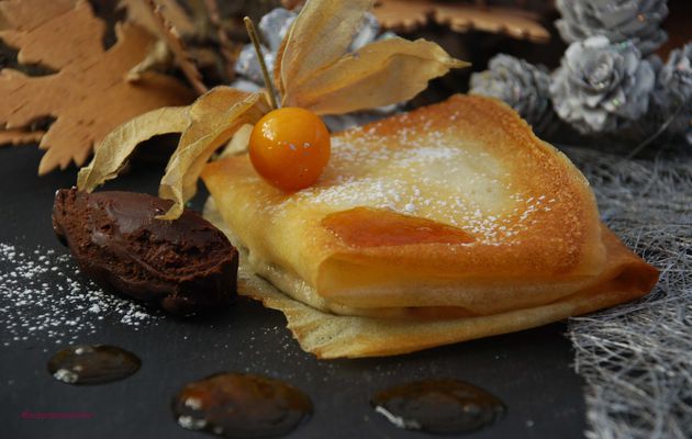 Croustillants de poires tièdes, ganache au thé