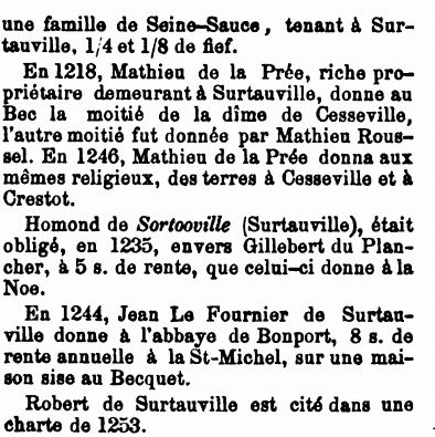 L'article concernant Surtauville dans le tome II du Dictionnaire historique de toutes les communes de l'Eure, de MM. Charpillon et Caresme, édité en 1879. Cliquez sur la diapositive car il y a quatre vues en tout. 