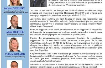 SENATORIALES 2017 : LE TRACT DE LA LISTE BLEU MARINE POUR LA DEFENSE DE NOS COMMUNES ET DE NOS DEPARTEMENTS