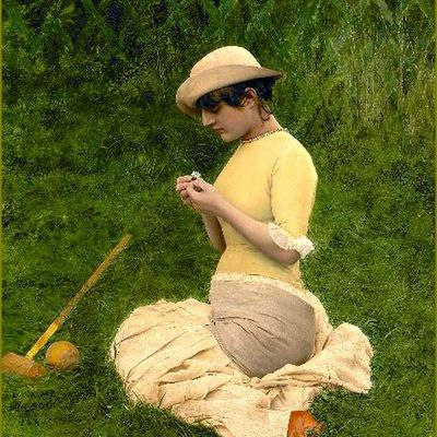 La marguerite en peinture et illustration - Jan Van Beers (1852-1927) m'aime-t-il ?  - 1882