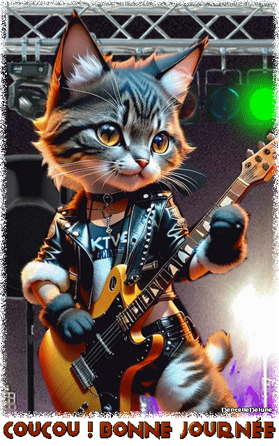 Chat rocker guitariste - gif bonne journée