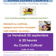 Ce Vendredi 20 Septembre à 20h: Atelier Loisirs Créatifs