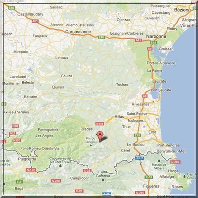 Pyrénées Orientales - Vallmanya - Position château sur carte