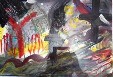 Oceanologies nox, peinture acrylique sur toile, 70x80cm, vendu sans cadre, artiste peintre contemporain,bernadette cazal,narbonne aude occitanie france,oeuvre d art,atelier artiste,boutique de createurs,galerie de peinture,rouge jaune noir