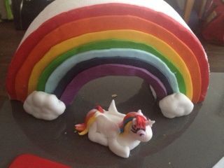 Le Happy cake, arc en ciel et licorne en pâte à sucre