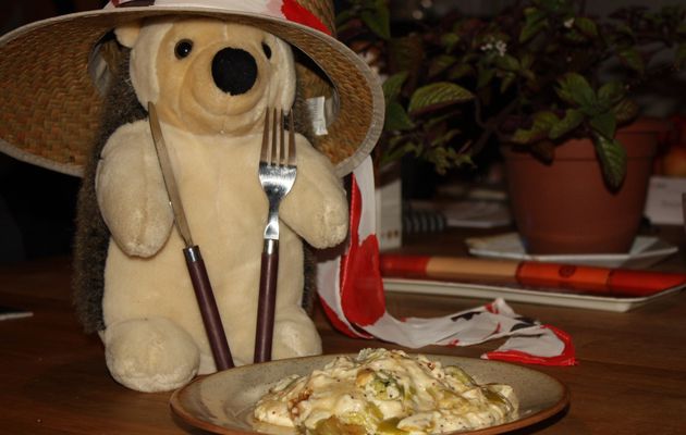 Gratin de poireaux aux noix (béchamel au tofu soyeux)