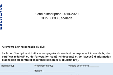Pré-inscription saison 2019-2020