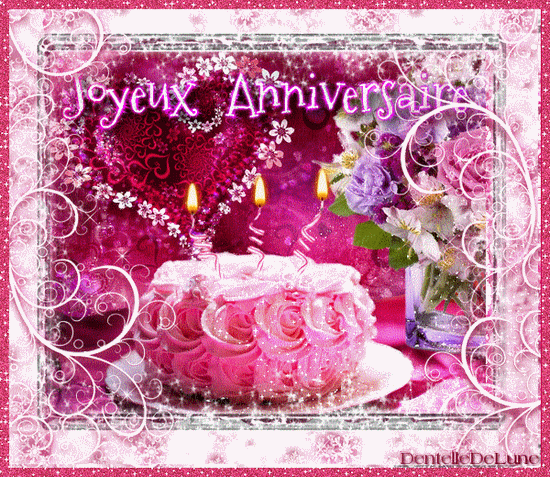 Gif Joyeux Anniversaire Scintillant Pour Femme Gateau Roses Les Gifs Animes De Dentelledelune