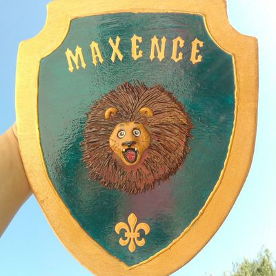 Bouclier avec tête de lion pour le petit chevalier Maxence 