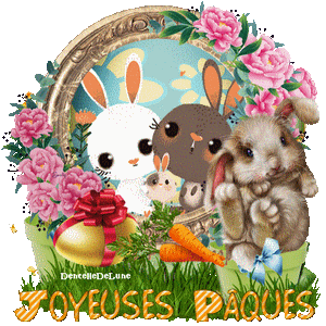 Joyeuses Pâques avec petits lapins - gif animé-a