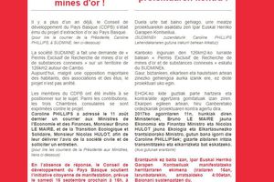 Grande mobilisation générale contre le projet de mines d'or en Pays Basque le samedi 16 sept à 16h à Bayonne