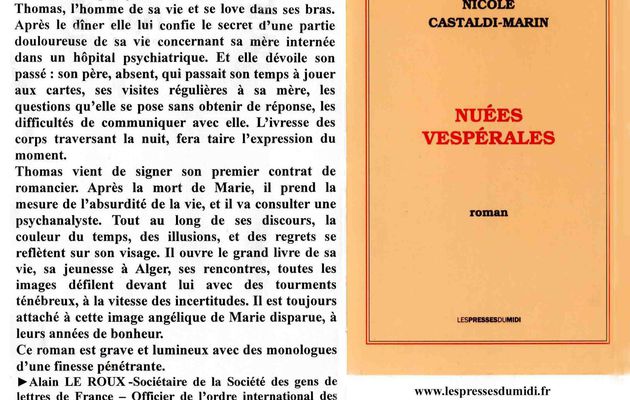 Nuées vespérales, roman, Nicole Castaldi-Marin