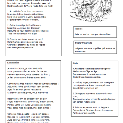 Feuille de Chants du Samedi 16 Mars 2024