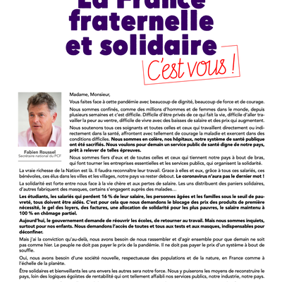 PCF : Lettre de Fabien Roussel aux Français-es