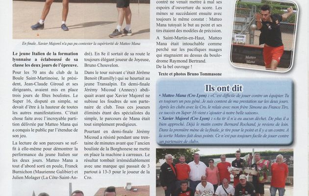 Article du Sport-Boules Magazine de juillet 2018