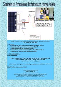 SEMINAIRE DE FORMATION DE TECHNICIENS EN ENERGIE SOLAIRE DU MOIS D'AOÛT 2016