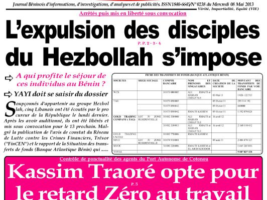 Une du journal Le Clairon du mercredi 08 Mai 2013