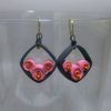 Boucles d'oreilles losange noir/fleur de rose