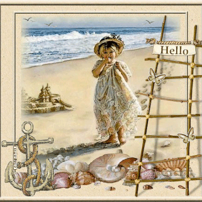 Hello - Enfant - Fille - Plage - Papillons - Gif animé - Gratuit