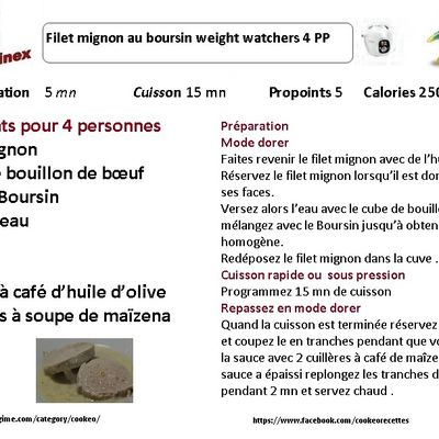 Recettes cookeo- filet mignon au Boursin weight watchers