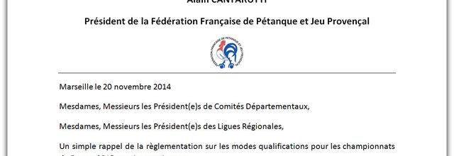 IMPORTANT !!! Courrier d'Alain Cantarutti sur les qualificatifs FRANCE 2015