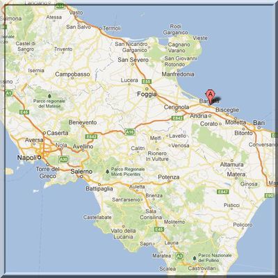 Italie - Barletta - Position château sur carte