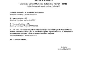 CHEMAZE : Les sujets mis à l'ordre du jour du Prochain conseil prévu le Lundi 13 février 2023