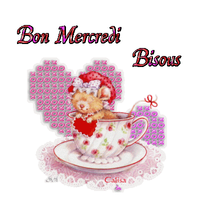 Bon mercredi - Bisous - Souris - Tasse - Gif animé - Scintillant - Gratuit