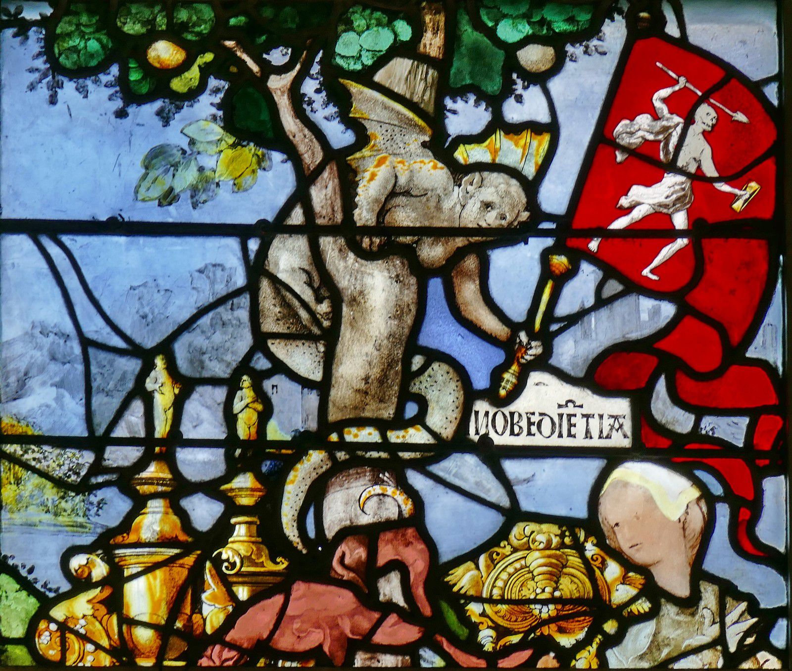 Verrière des Chars (Jean et Engrand Le Prince, v. 1522-1524), baie 3 de l'église Sainte-Jeanne d'Arc de Rouen, photographie lavieb-aile août 2020.