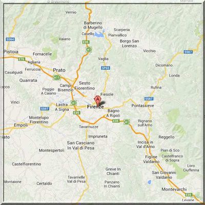 Italie - Florence - Position remparts sur carte