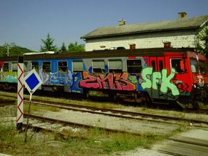 BLOQUÉ PAR UN PASSAGE A  NIVEAU - UN TRAIN TAGUÉ - ON EST PAS DÉPAYSÉ