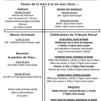 Horaires de la semaine Sainte