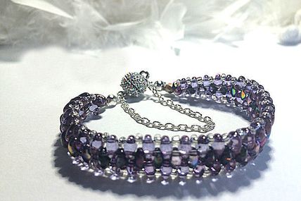 Bracelet mauve perle cristal super duo Sarowski