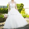 A-line prom dresses tulle shoulder strap zipper beaded tea length wedding dress Bra