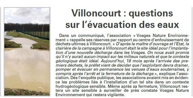 Villoncourt : Questions sur l'évacuation des eaux (Vosges Matin)