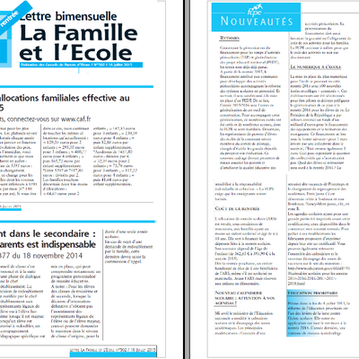 Lettre FCPE La Famille et l'école Juillet 2015