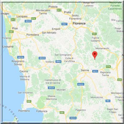 Italie - Brolio - Position château sur carte