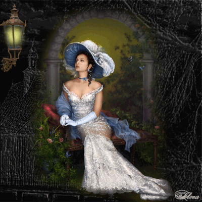 Femme - Brune - Chapeau - Nuit - Lampadaire - Gif animé - Scintillant - Gratuit