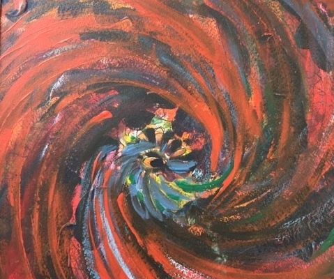 La fleur ritournelle acrylique sur papier, 30 sur 30cm, vendu encadré, artiste peintre contemporain,bernadette cazal,narbonne aude occitanie france