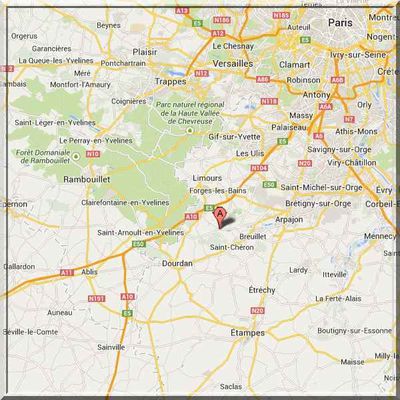 Essonne - Le Val Saint Germain - Position château sur carte