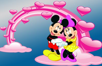 Mickey - Minnie - Arc-en-ciel rose - Coeur - Amour - Disney - Dessin animé - Wallpaper - Free