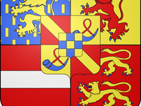 1/ Blason de la famille Nassau - Orange. 2/ Armes du Duc De Bourgogne. 3/ Armes royales de Belgique.