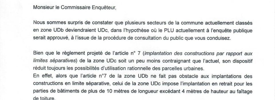 Lettre d'observations d'AIRE sur le déclassement en UDc de certaines zones UDb dans le projet de PLU