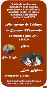 un messager de la paix à Hiroshima en août 2019 et soirée de soutien à l'abbaye de Caunes le 4 juin