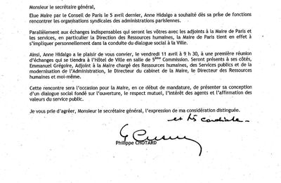 Déclaration Force Ouvrière à Mme HIDALGO Maire de Paris le 11/04/2014 