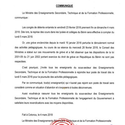 Grève au Bénin : Le ministre Mahougnon Kakpo menace de remplacer les enseignants grévistes