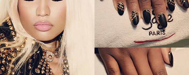 Nail art cuir doré clouté Inspiration Nicki Minaj  hiver 2016